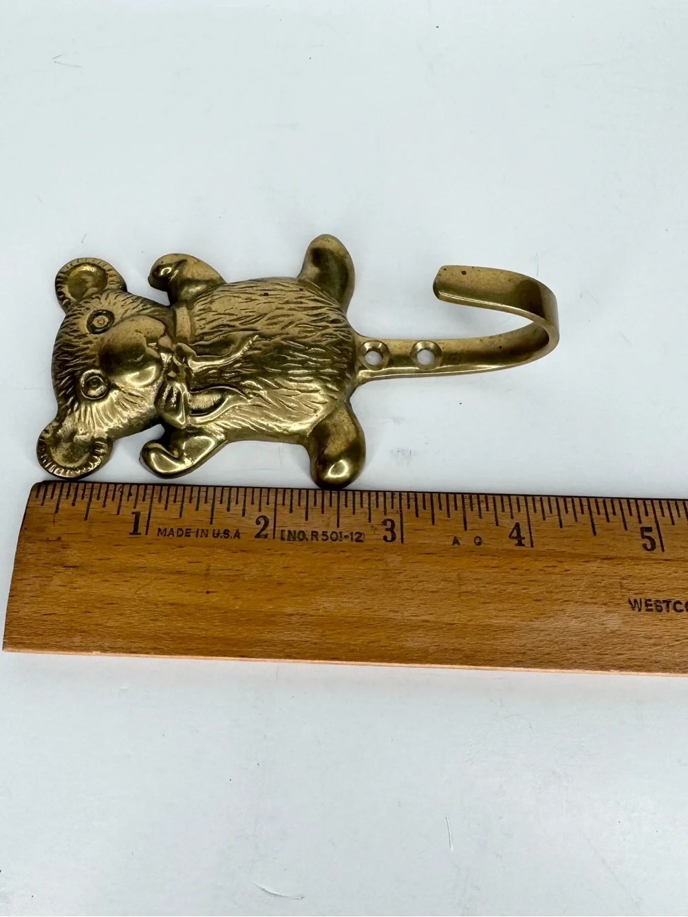 Teddy Bear Brass Hook Hanger Cottagecore Child Animals Girlhood Bow Woodland